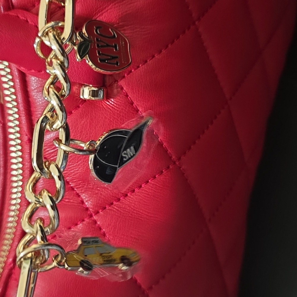 STEVE MADDEN Red Quilted Satchel with Chain Detail - Picture 8 of 9